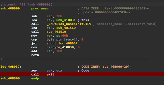 The anti-debugger check code