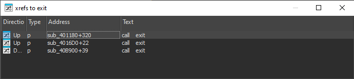 Cross-references to the exit function
